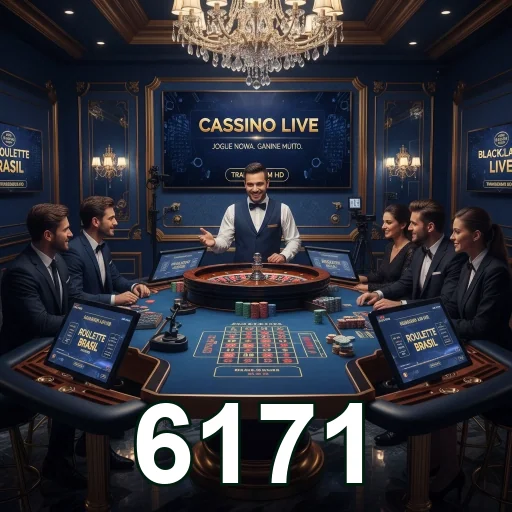 Mesa de cassino ao vivo do 6171 com jogadores e dealer.