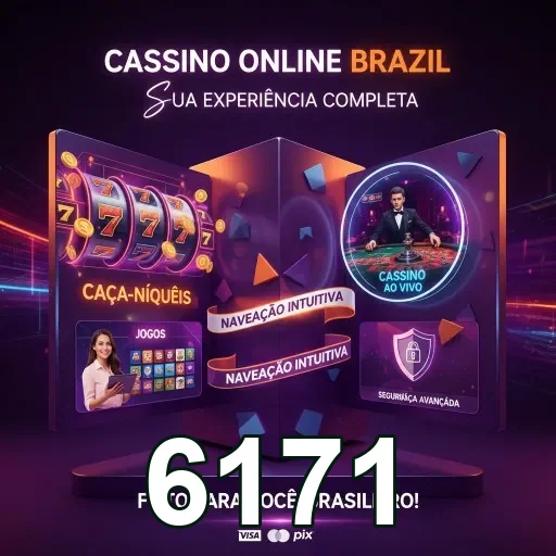 Visão da plataforma 6171 com caça-níqueis e cassino ao vivo.