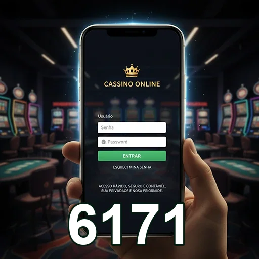 Tela de login do cassino online 6171 em um celular.