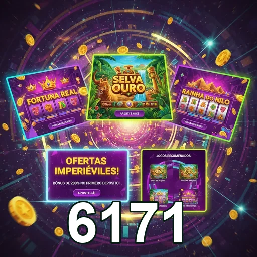 Imagem de jogos de slots no 6171 com prêmios em ouro.