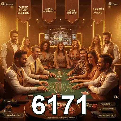 Jogadores em mesa de cassino ao vivo no 6171 com croupiers.