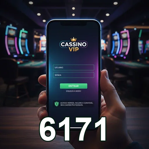 Tela de login do cassino VIP no 6171, mostrando usuário e senha.