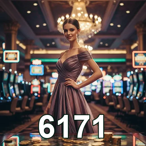 Jogadora em elegante cassino, destacando a marca 6171.