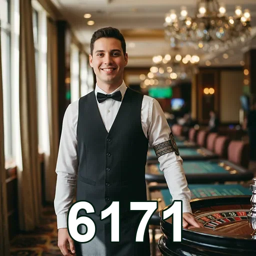 Atendente sorridente em cassino VIP no 6171.