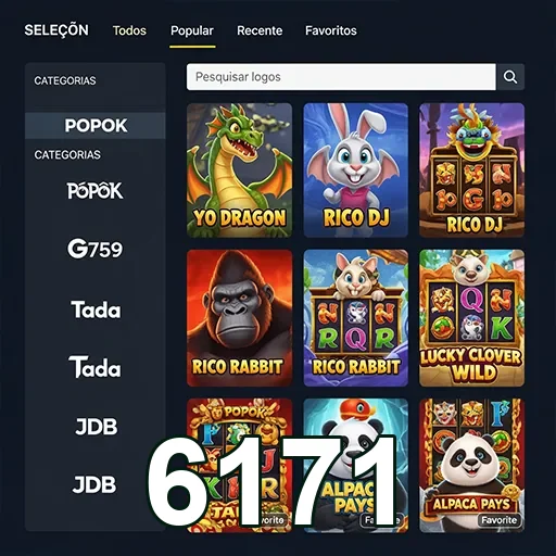 Jogos populares na plataforma 6171, como Yo Dragon e Rico Rabbit.