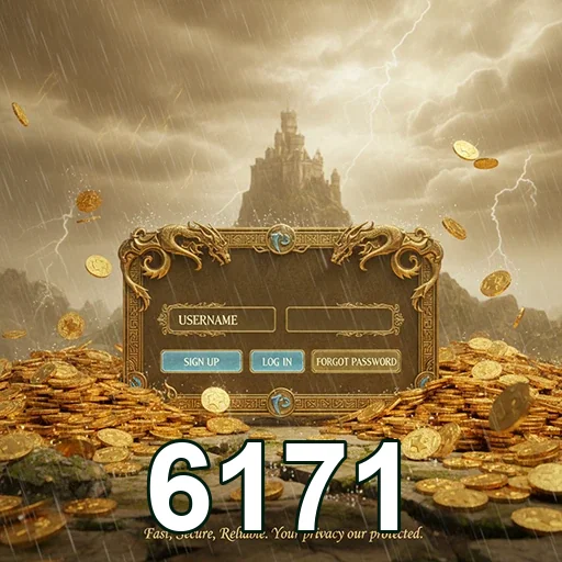 Tela de login do 6171 com fundo de moedas em destaque.